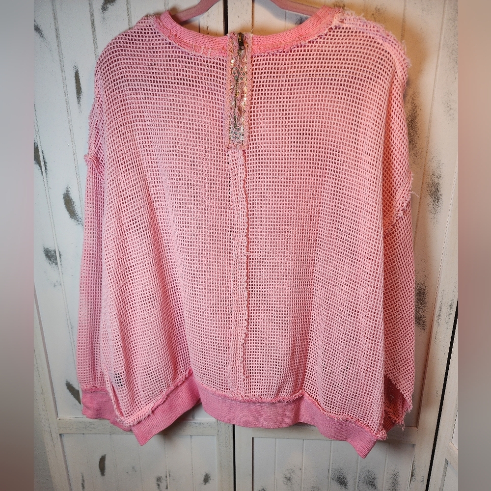 POL Pink Crochet Mesh Sweater - Picture 4 of 7